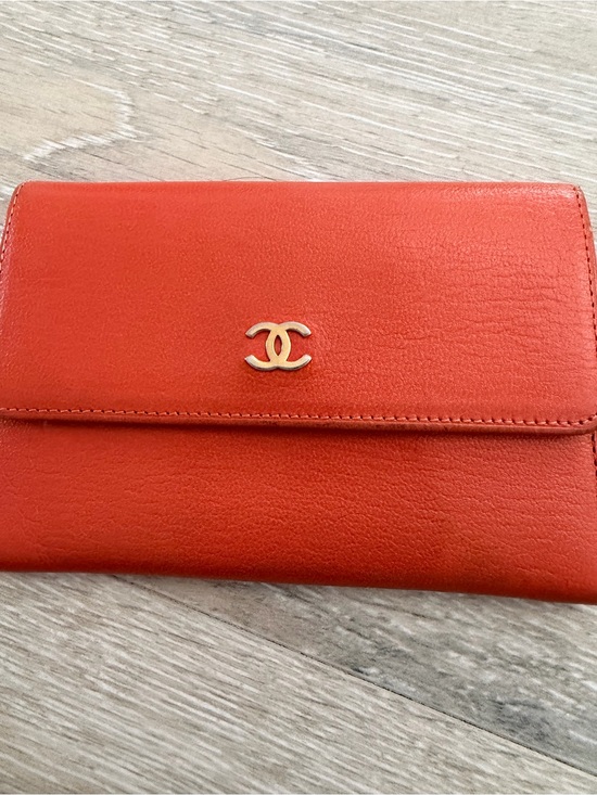 CHANEL Handbags - CHANEL Orange Leather Wallet with Gold CC Emblem